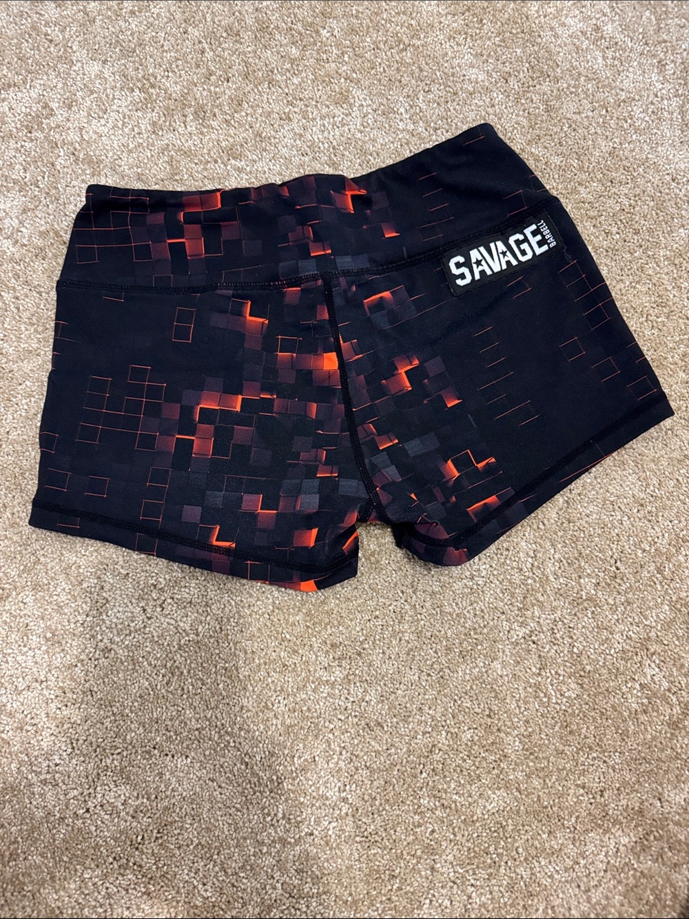 Savage Barbell Black Shorts with Red Pixel Accents